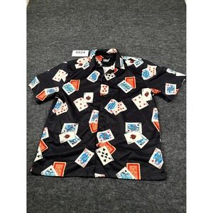 Fresh Prints Shirt Mens Large Black Vegas Casino Playing Cards Poker Graphic
